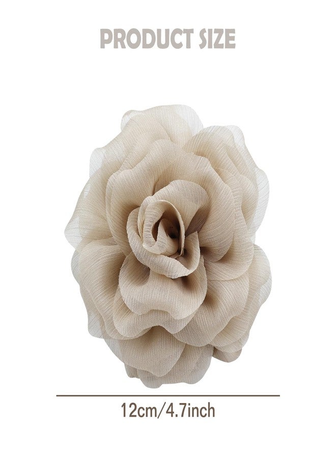 Dizila 3 Pieces Large Tulle Rose Flower Hair Claws Clips Floral Bun Updo Holders Hair Barrettes Headpieces for Women Girls (Ivory+Khaki+Brown) - Image 2